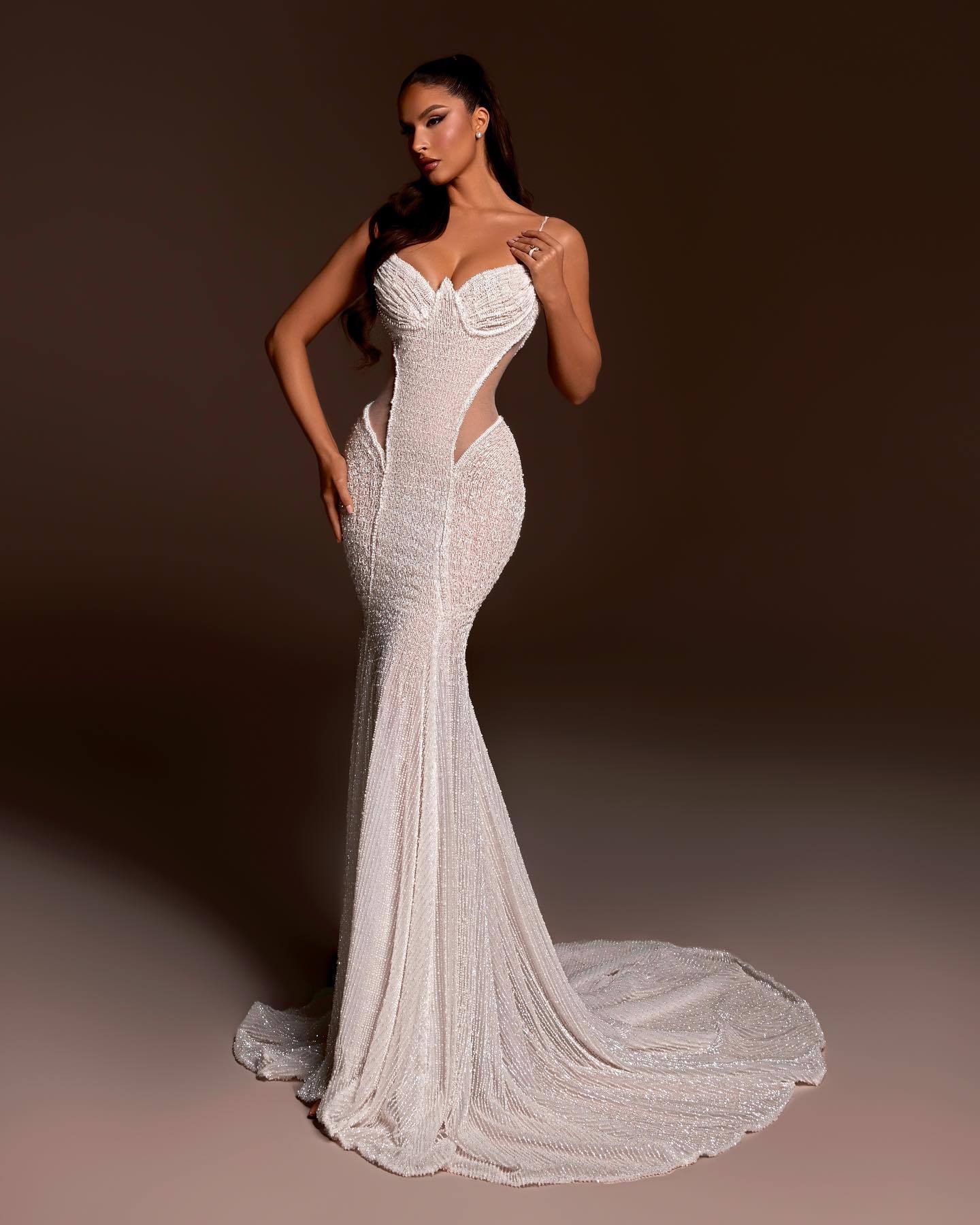 Charming White Spaghetti Strap Mermaid Wedding Dress