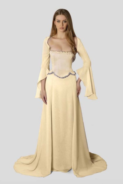 Chiffon Long Sleeves Long Mermaid Formal Dress With Beading Pleated