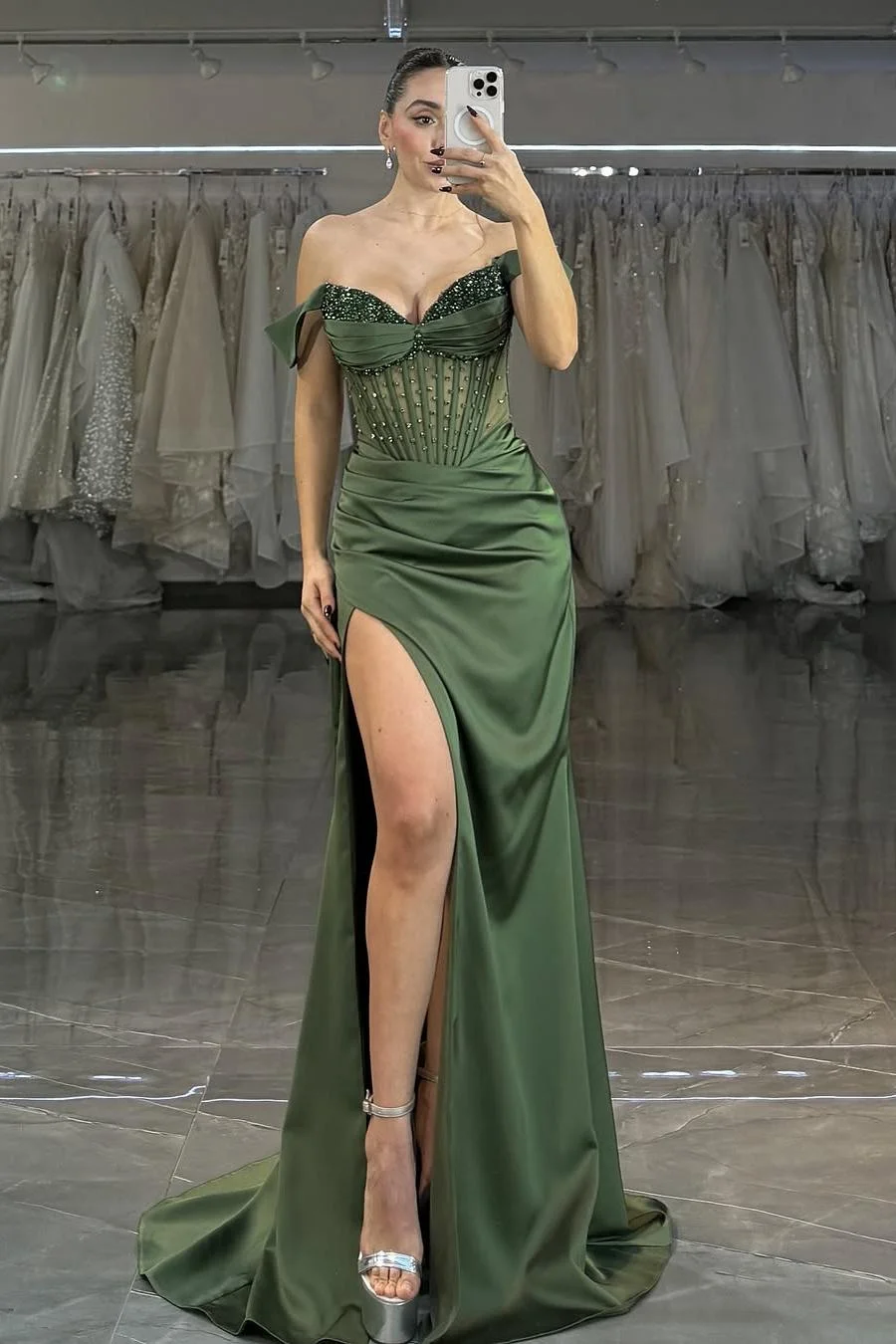 Off the Shoulder Strapless Sleeveless Long Mermaid Formal Dress With Split