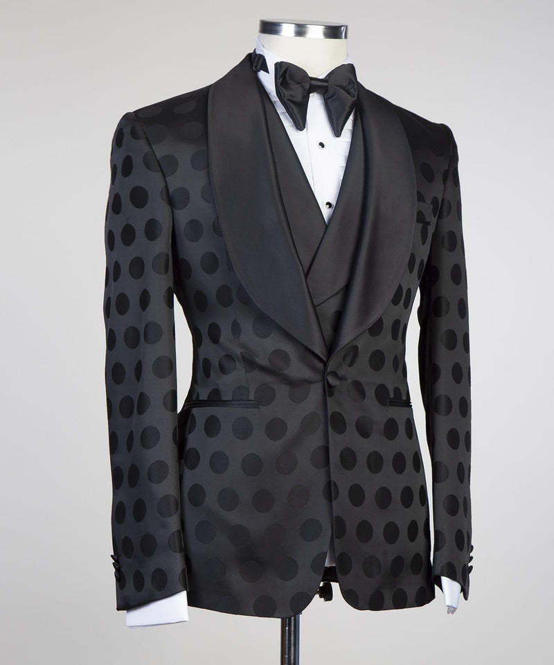Fashion Slim-Fit Black Pattern Shawl Lapel Three-Piece Men's Suits