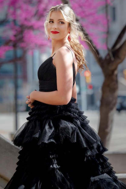 Long Black Prom Dress with Spaghetti Straps in A-Line Style