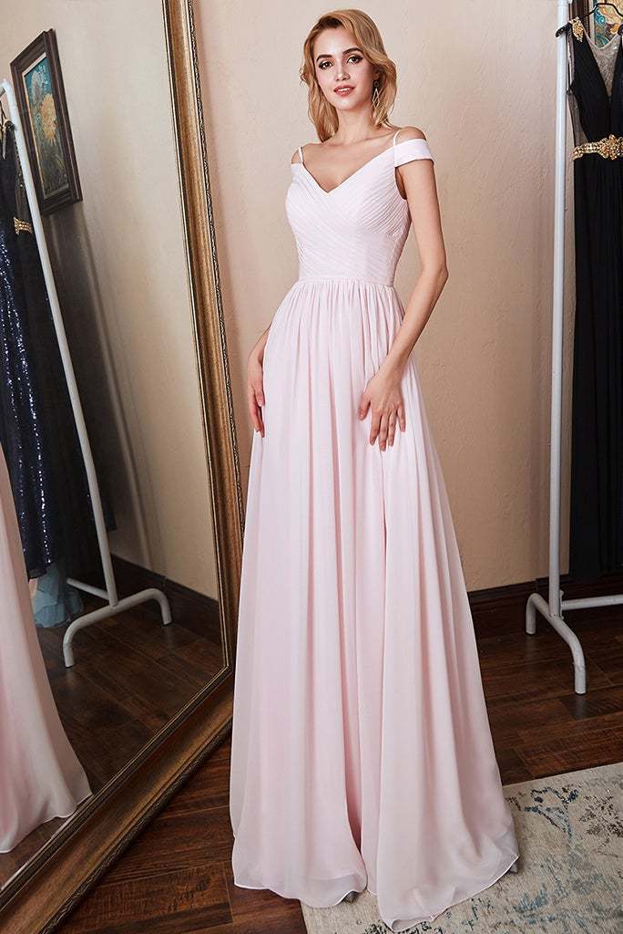 Pink Blushing Off-the-Shoulder Bridesmaid Dress