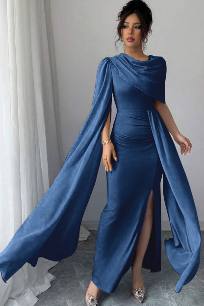 Sleeveless Jewel Neck Long Mermaid Formal Dress With Split Pleated