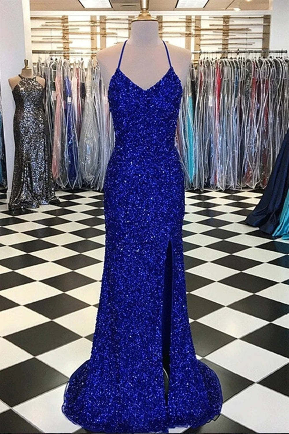 Mermaid Prom Dress with Royal Blue Sequins