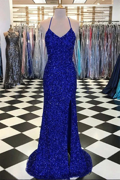 Mermaid Prom Dress with Royal Blue Sequins