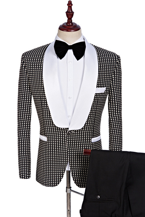 Fashion Black and White Shawl Lapel Two-Piece Wedding Suits