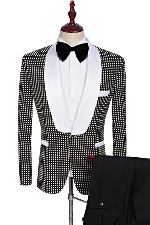 Fashion Black and White Shawl Lapel Two-Piece Wedding Suits