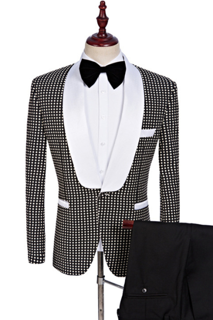 Fashion Black and White Shawl Lapel Two-Piece Wedding Suits