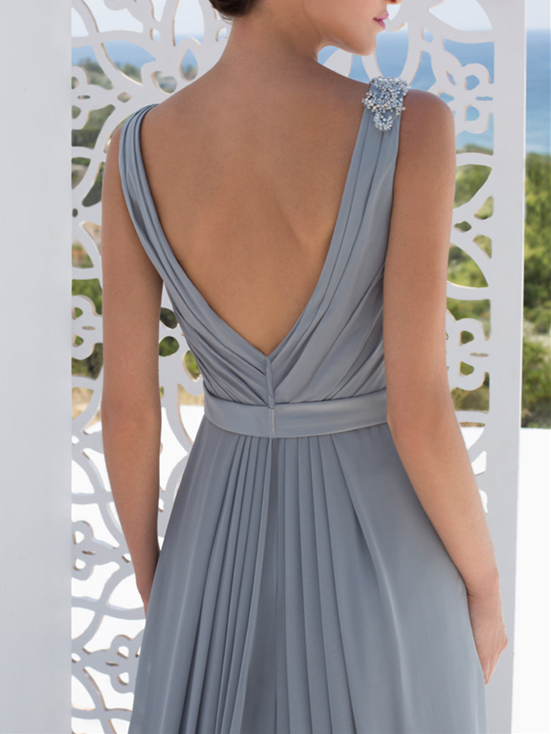 V-Neck Floor-Length A-Line Mother of the Bride Princess Dress