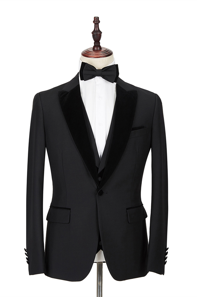 Classic Black Velvet Peak Lapel Two-Piece Wedding Suit for Men