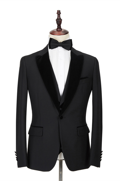 Classic Black Velvet Peak Lapel Two-Piece Wedding Suit for Men