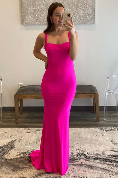 Mermaid Prom Dress in Hot Pink Satin