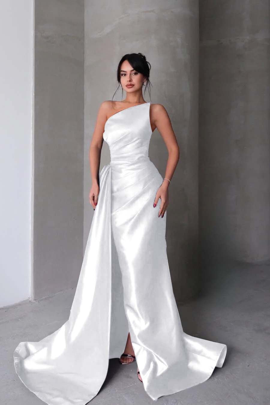 Strapless Sleeveless Mermaid Long Formal Dress With Split Pleated