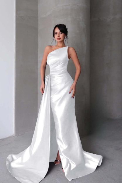 Strapless Sleeveless Mermaid Long Formal Dress With Split Pleated