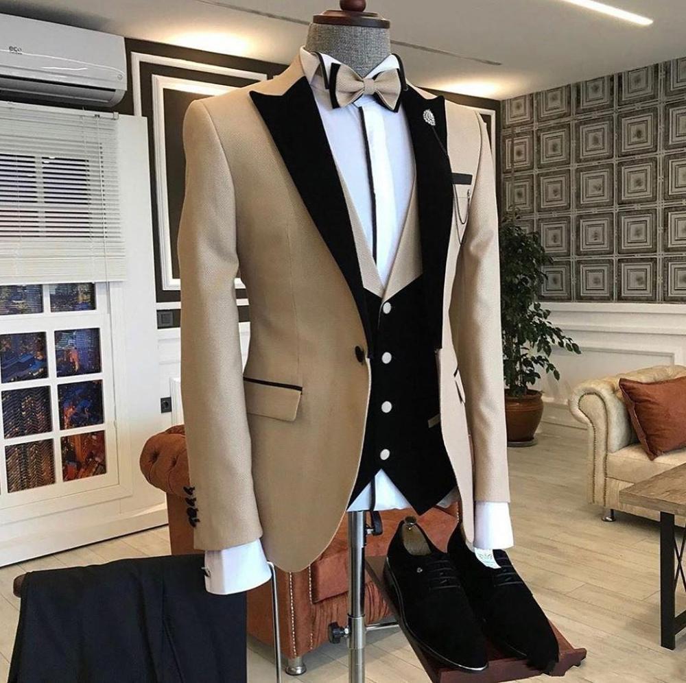 Popular Peaked-Lapel One-Button Slim-Fit Wedding Suit for Men