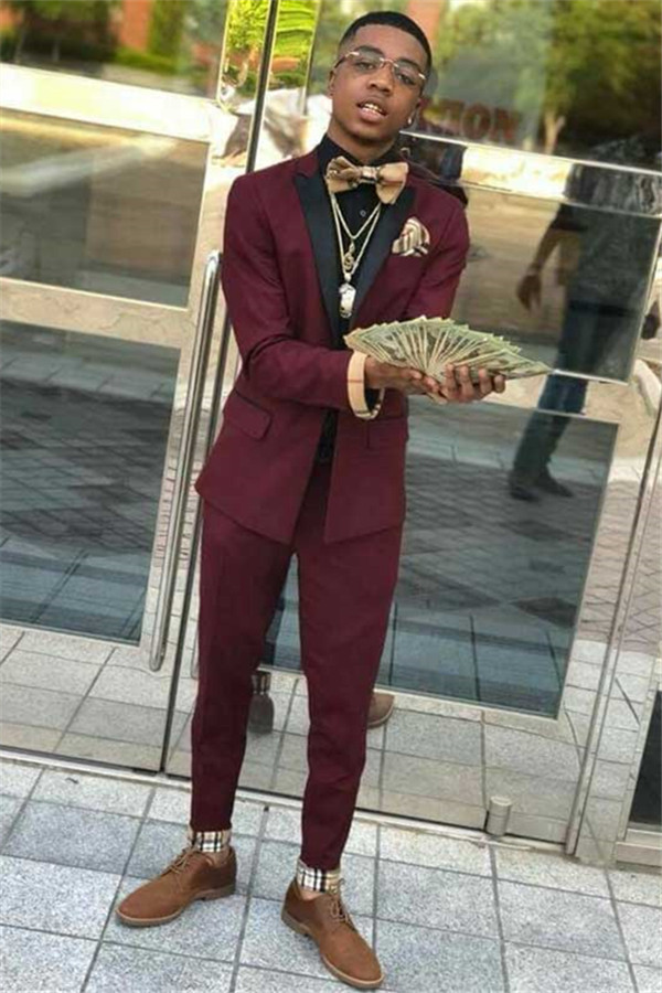 New Arrival Black Lapel Burgundy Party Prom Suit for Man with Two Pieces