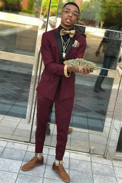 New Arrival Black Lapel Burgundy Party Prom Suit for Man with Two Pieces