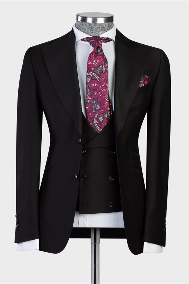 Stylish Black Peaked Lapel Bespoke Men's Suits for Business