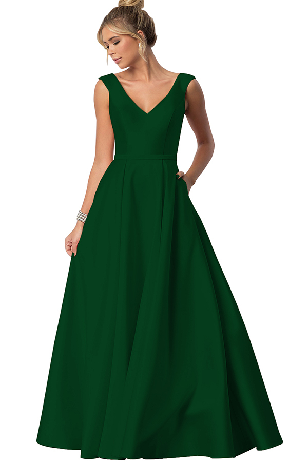 Sleeveless V-Neck Bridesmaid Dress with Pockets