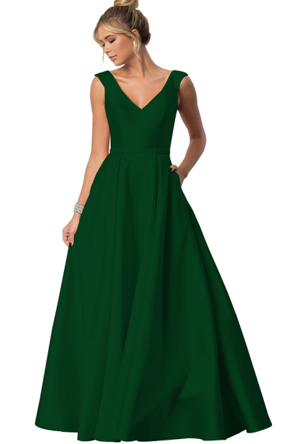 Sleeveless V-Neck Bridesmaid Dress with Pockets