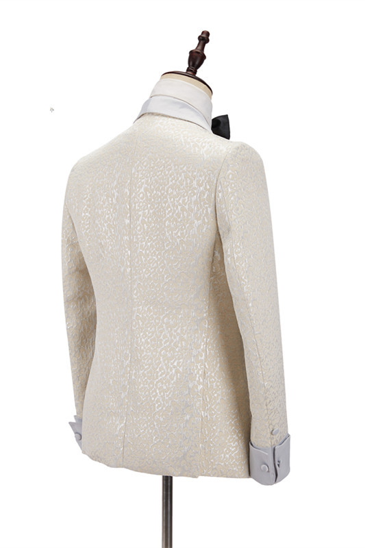 Chic Off-White Shawl-Lapel Slim-Fit Jacquard Wedding Suit for Men