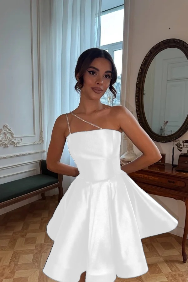One Shoulder Sleeveless Short A Line Formal Dress With Pleated