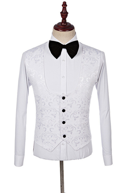 Dillon White Fashion Jacquard Shawl Lapel Three-Piece Wedding Suits