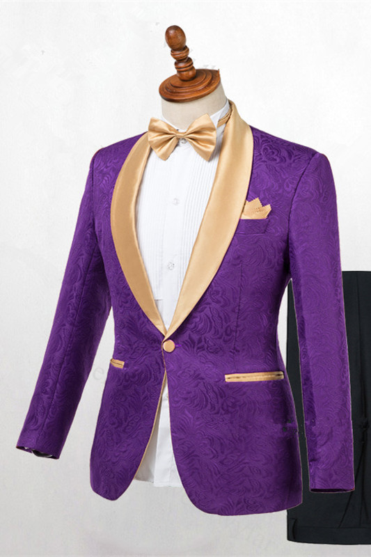 New Arrival Gold Lapel One-Button Groomsmen Tuxedos Antonio Purple