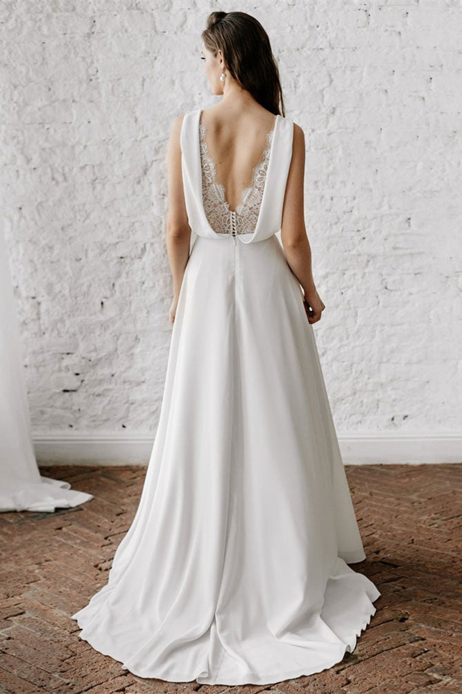 Sleeveless V-Neck Long Wedding Dress