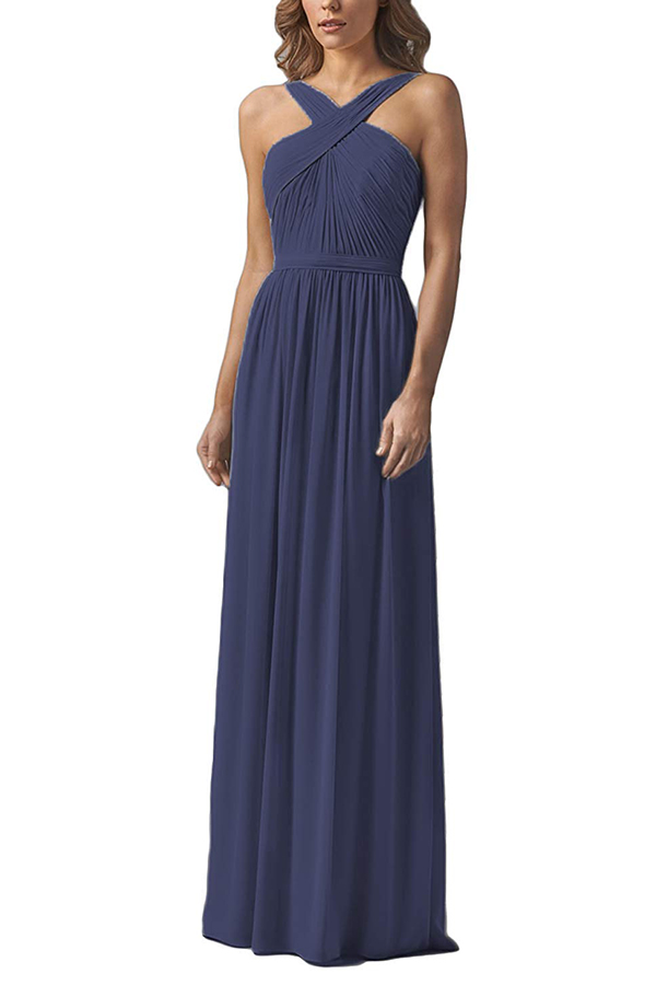 Halter Chiffon Long Bridesmaid Dress