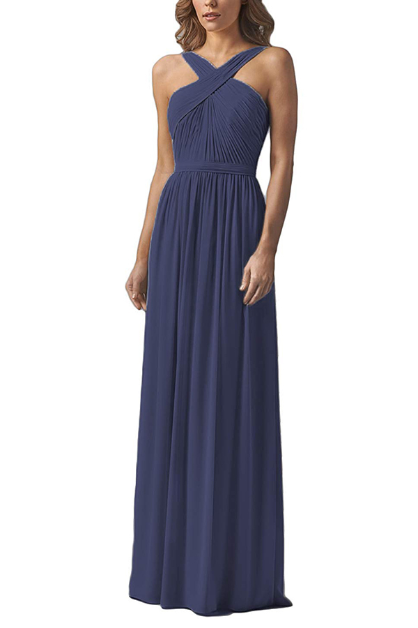 Halter Chiffon Long Bridesmaid Dress