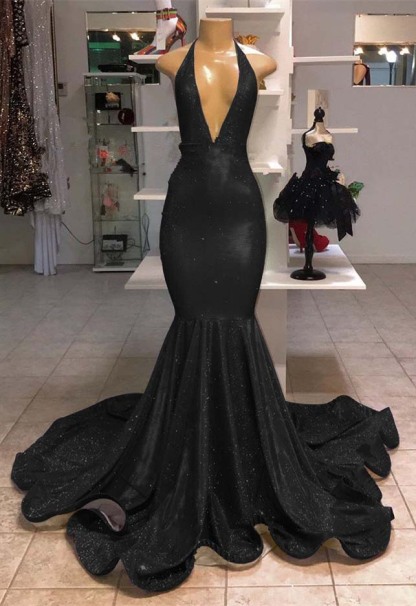 Halter V-Neck Mermaid Evening Dress With Sequins