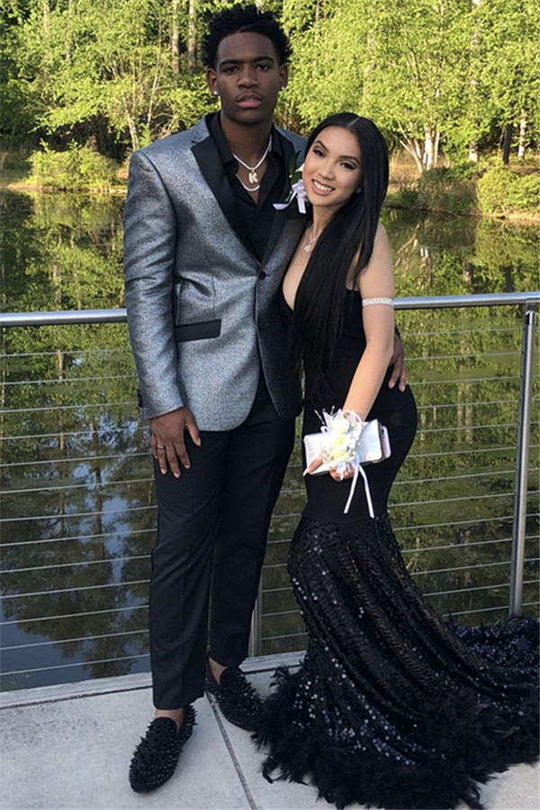 Fashion Party Silver Prom Suit for Man with Sequins Notch Lapel