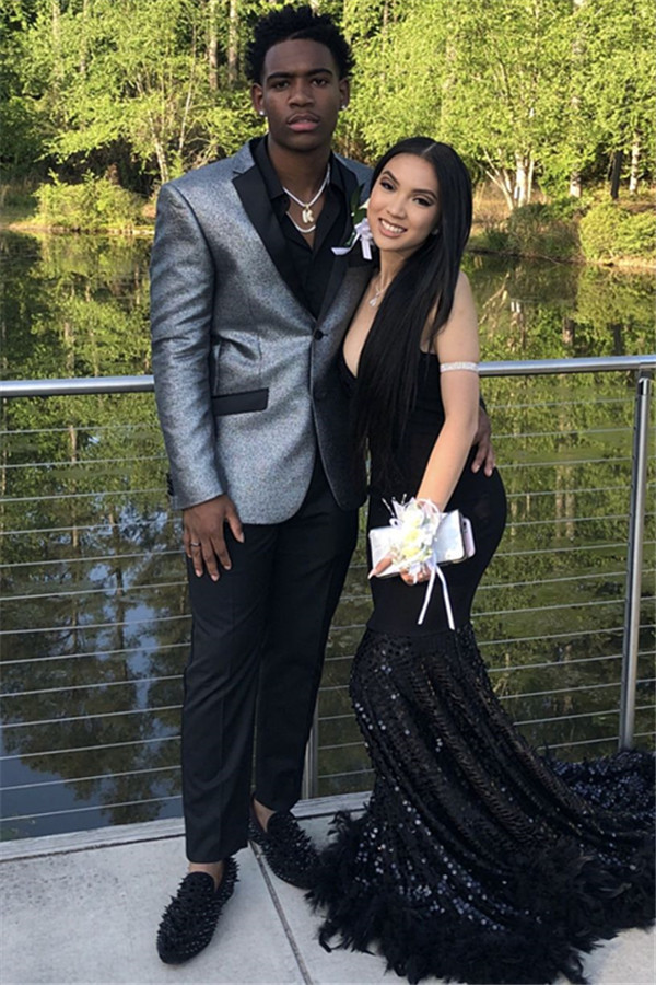 Fashion Party Silver Prom Suit for Man with Sequins Notch Lapel
