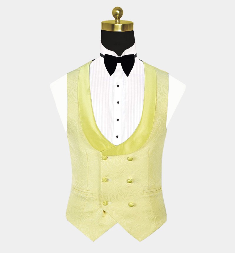 Fashion Yellow Jacquard Three-Piece Shawl Lapel Morning Suit