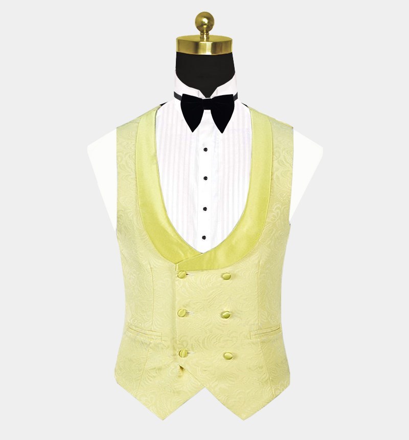Fashion Yellow Jacquard Three-Piece Shawl Lapel Morning Suit