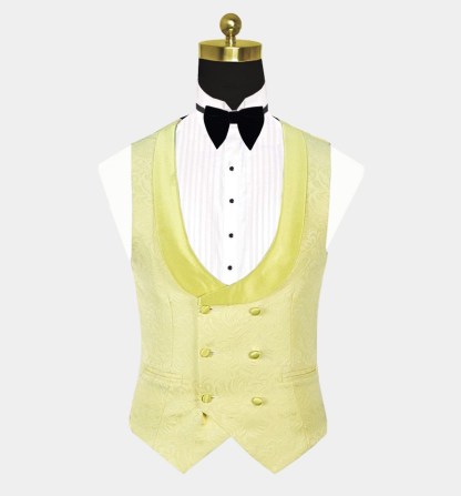 Fashion Yellow Jacquard Three-Piece Shawl Lapel Morning Suit