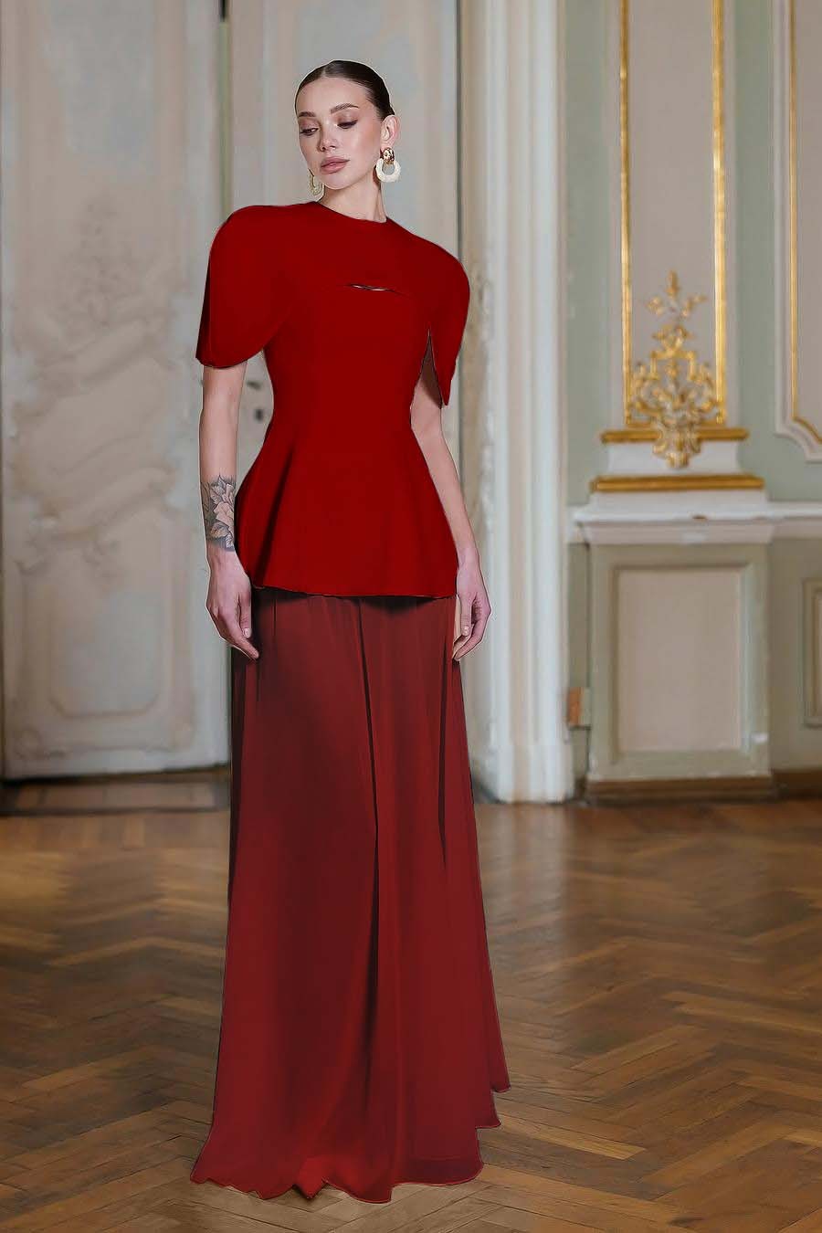 Chiffon Sleeveless Long Mermaid Formal Dress With Pleated Shawl