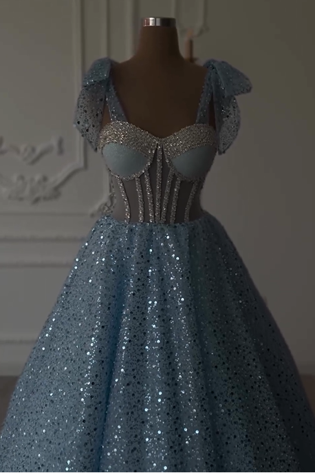 Sweetheart Sleeveless A Line Ball Gown Long Formal Dress With Sequins