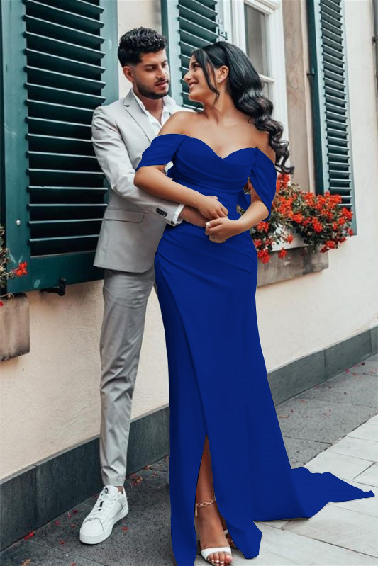 Charmeuse Off-the-Shoulder Wedding Dress with Split