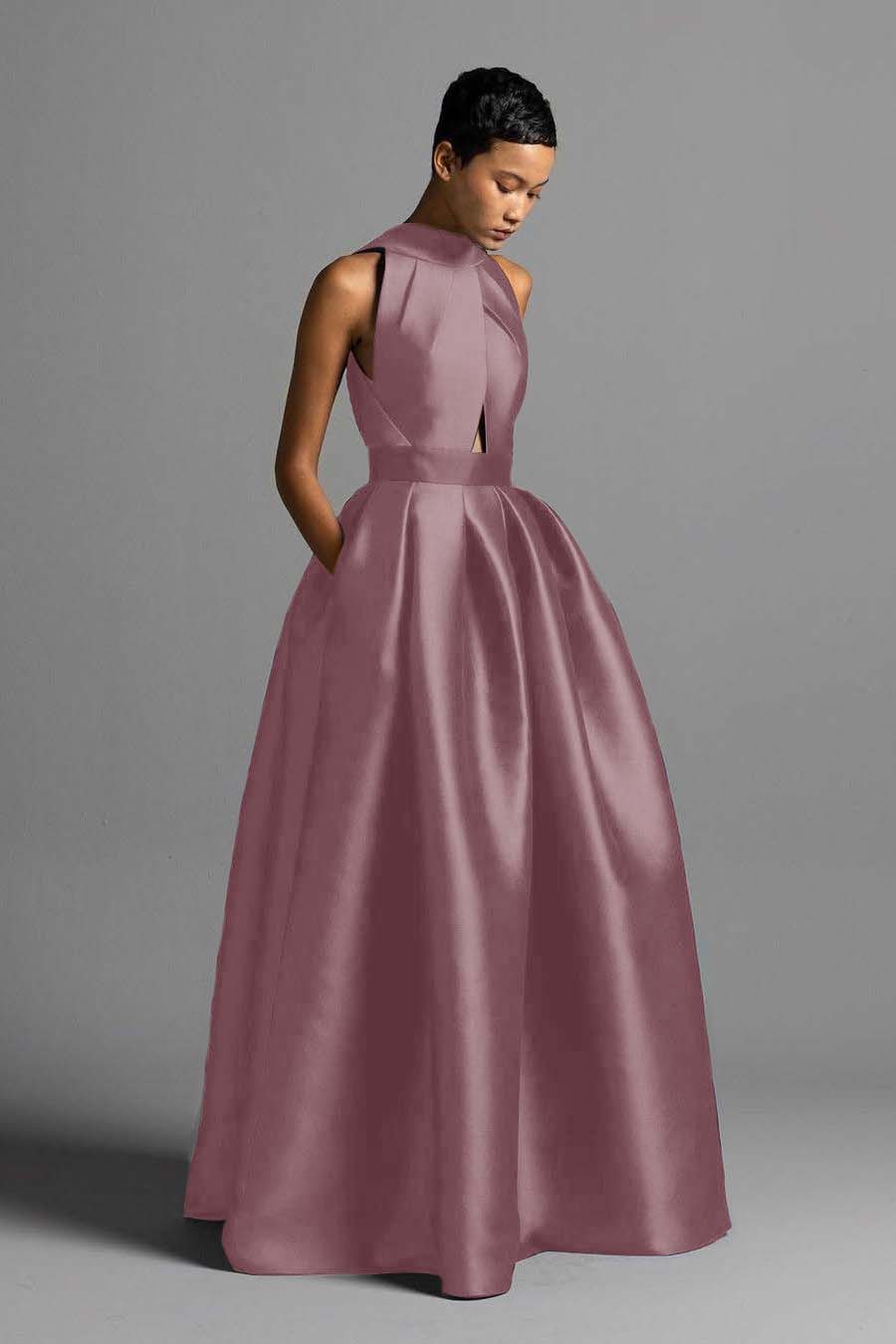 Halter Sleeveless High Waist Long Formal Dress With Pocket Pleated