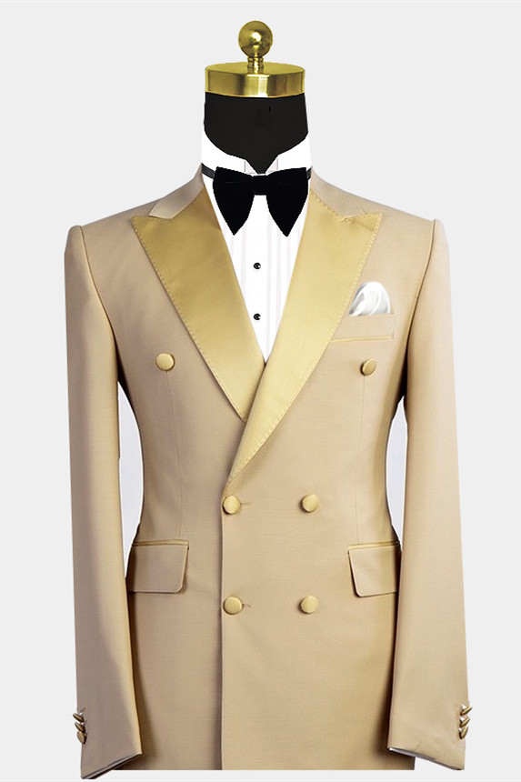 Reed Gold Peaked Lapel Double-Breasted Bespoke Men's Suit for Prom