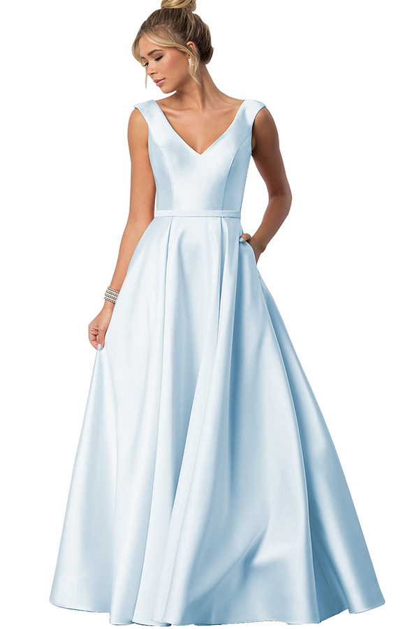 Sleeveless V-Neck Bridesmaid Dress with Pockets