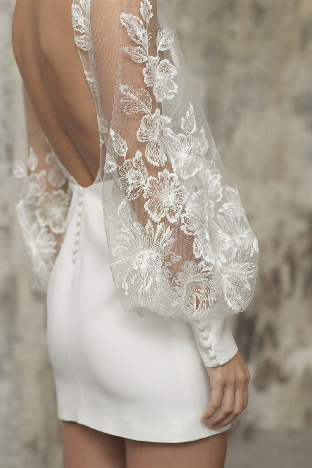 Long Sleeves V-Neck Charmeuse Lace Wedding Dress