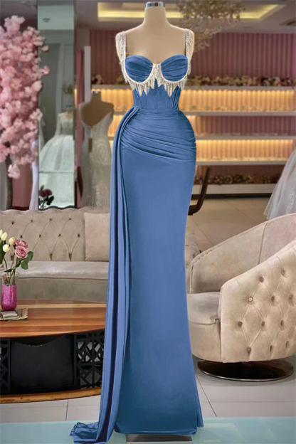 Gorgeous Straps Sleeveless Long Mermaid Evening Dress With Tassels