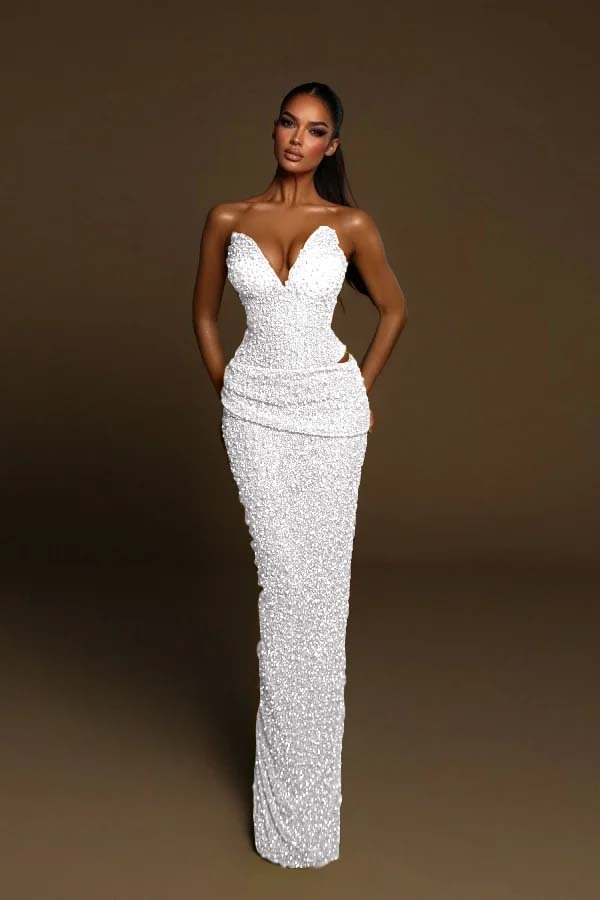 Strapless Sleeveless Long Mermaid Formal Dress With Pleated Beading