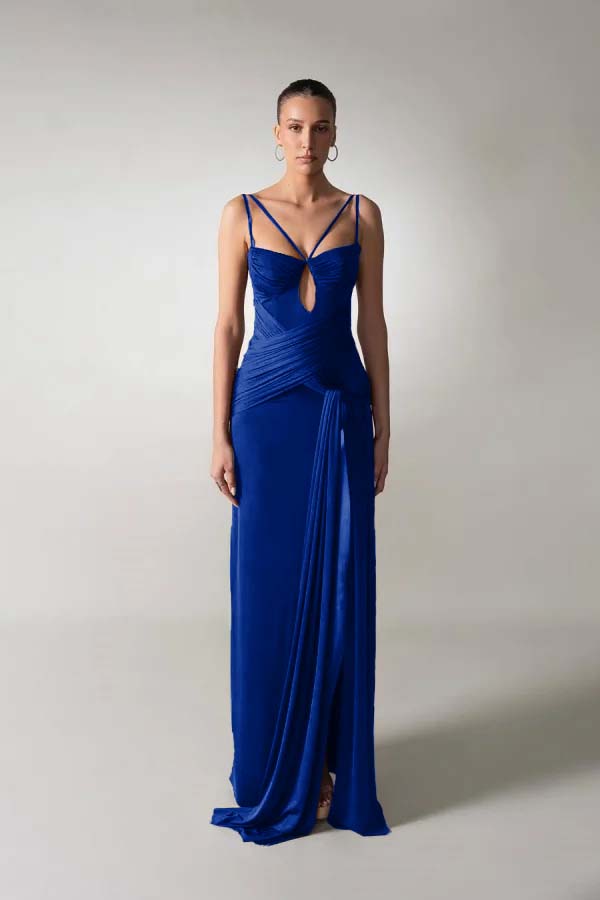 Spaghetti Strap Sleeveless Long Mermaid Formal Dress With Pleated