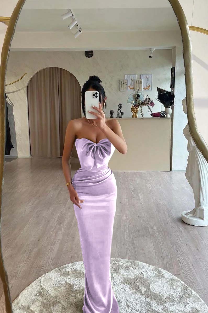Strapless Sleeveless Long Mermaid Formal Dress With Bowknot Pleated