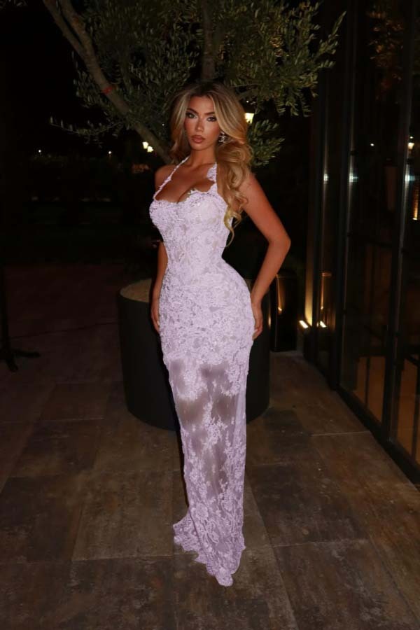 Halter Sleeveless Long Mermaid Formal Dress With Lace Embroidery