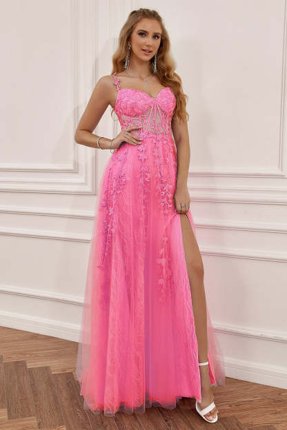 Prom dress in navy featuring off-the-shoulder design and appliques